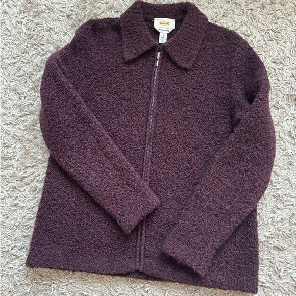Talbots Wool Sweater Jacket Women Purple Black Full Zip Collar Cardigan Sz S - Picture 10 of 10